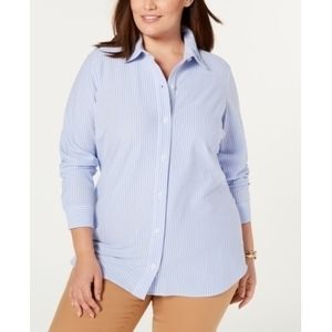 Charter Club Plus Size Cotton Striped Shirt Classic Blue Combo 0X